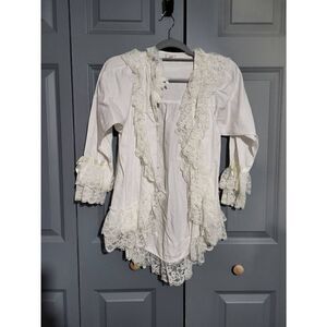 Cinzia white 3/4 Length sleeve cardigan with lace detail